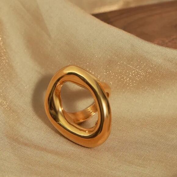 Stainless Steel Hollow Out Gold Ring - Picture 7 of 12